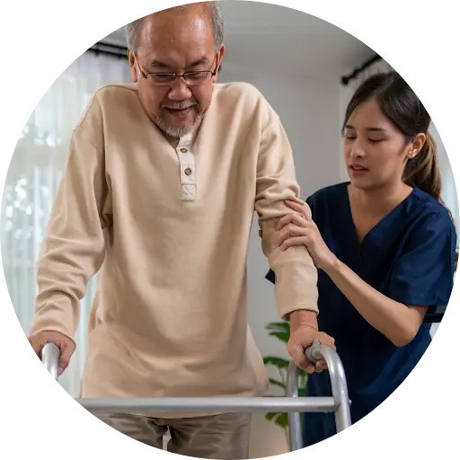 A senior undergoing therapy for fall prevention